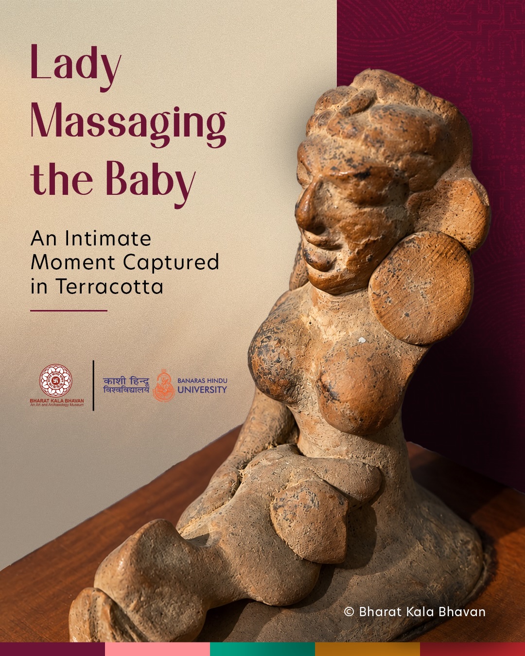 Lady Massaging the Baby - terracotta at Bharat Kala Bhavan
